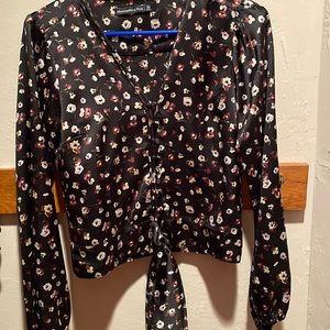 Abercrombie Silky shiny cropped long sleeve blouse